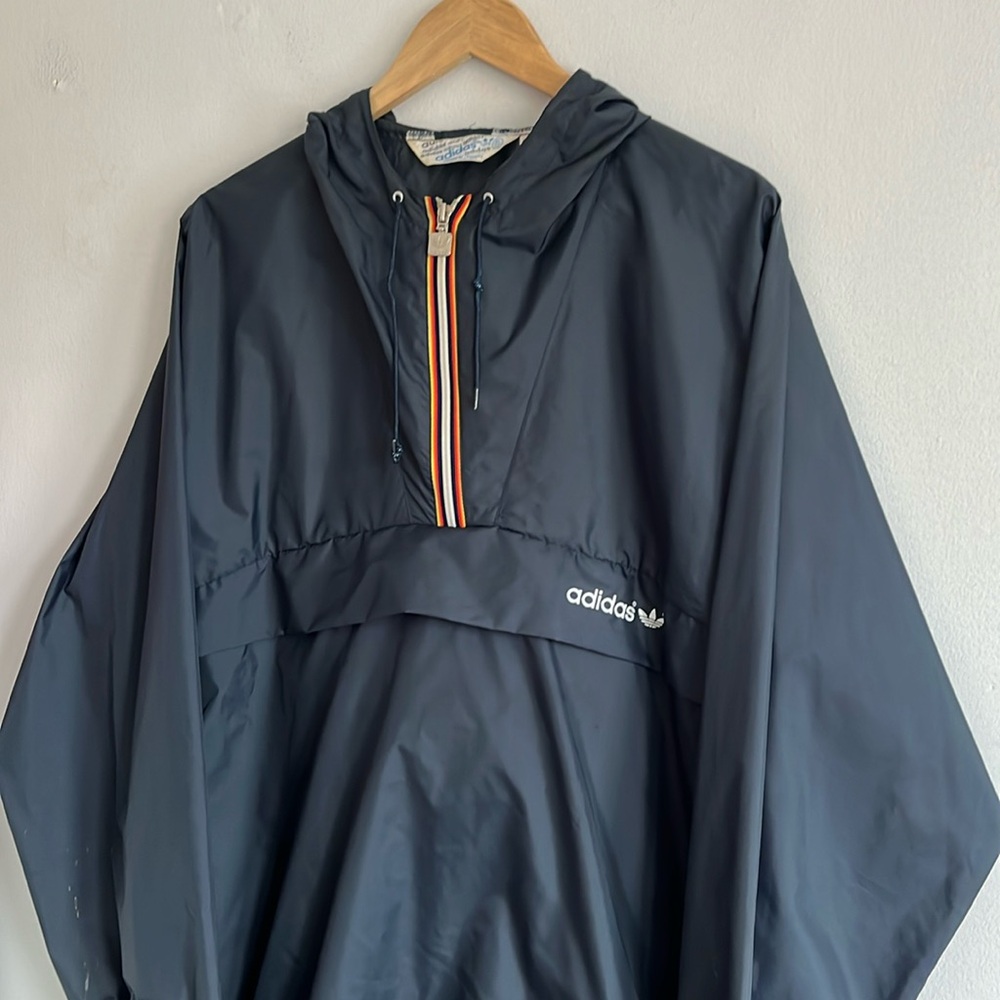 Vintage Adidas Men's Navy Hooded Anorak Pullover Jacket